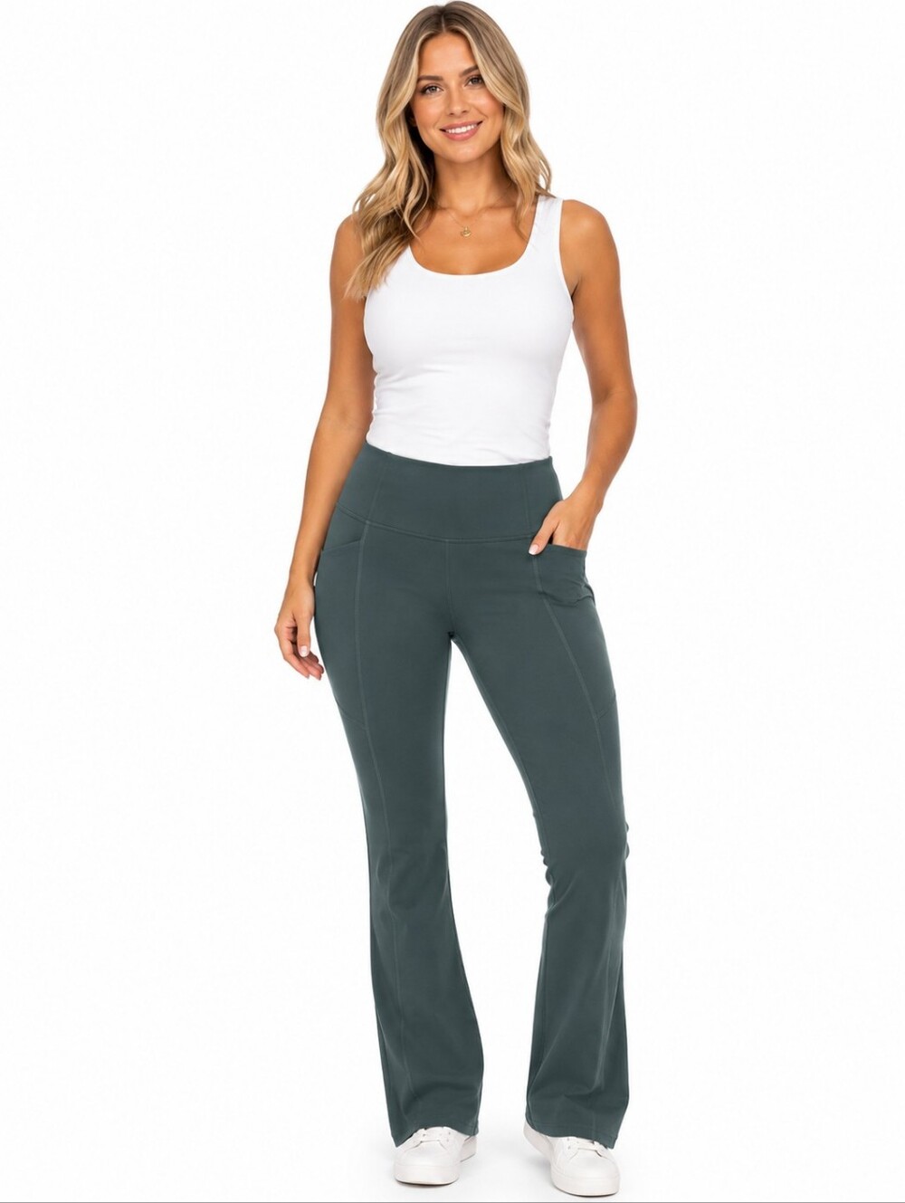 Fabletics Pure Luxe Dark Teal High-Rise Flare Leggings Women's Size Small